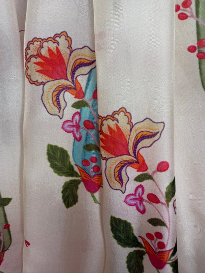 Ivory Floral Print Lengha with Hand Embroidery