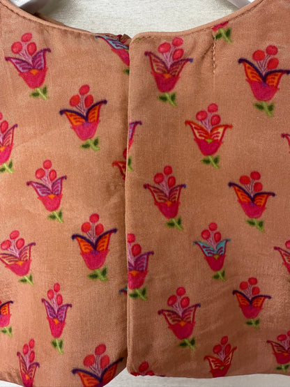 Peach Floral Print Lengha with Gold Lace Embroidery