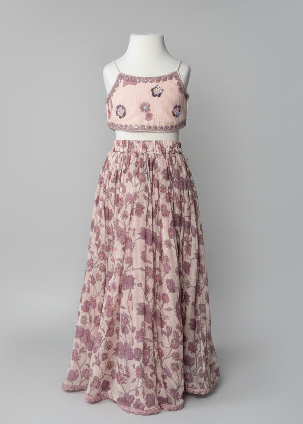 Floral Print Lengha with Embellished Blouse