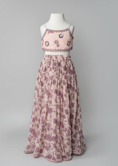 Floral Print Lengha with Embellished Blouse
