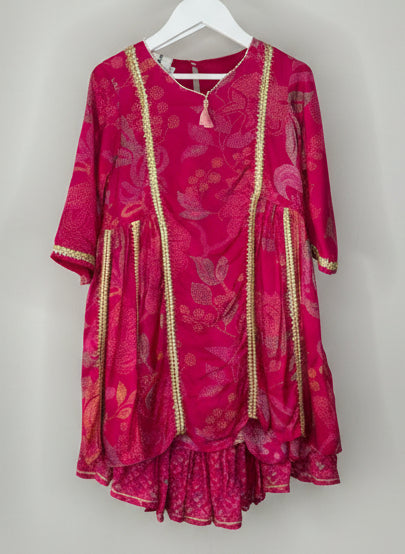 Hot Pink Floral Print Sharara with Gota Lace Detailing