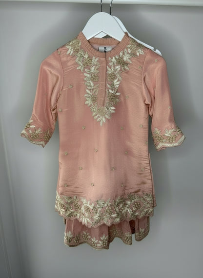 Pastel Pink Palazzo Set with Zari and Pearl Embroidery