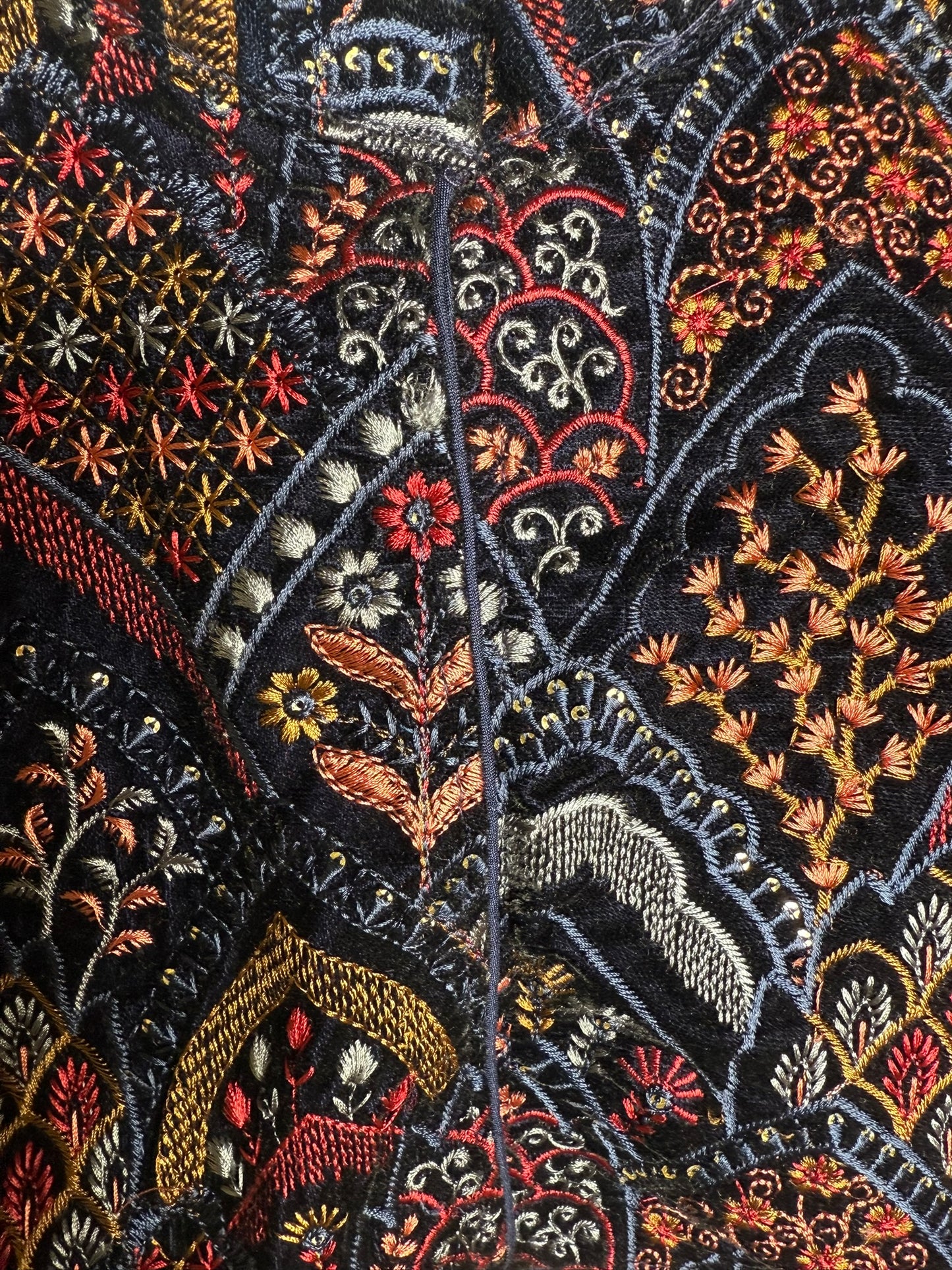 Blue Velvet Sharara Set with Threadwork Embroidery