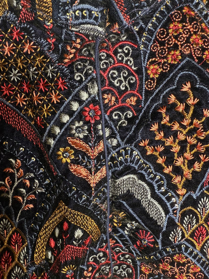 Blue Velvet Sharara Set with Threadwork Embroidery