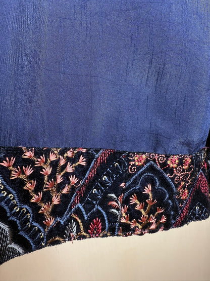 Blue Velvet Sharara Set with Threadwork Embroidery