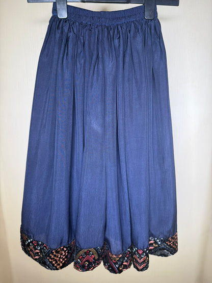 Blue Velvet Sharara Set with Threadwork Embroidery