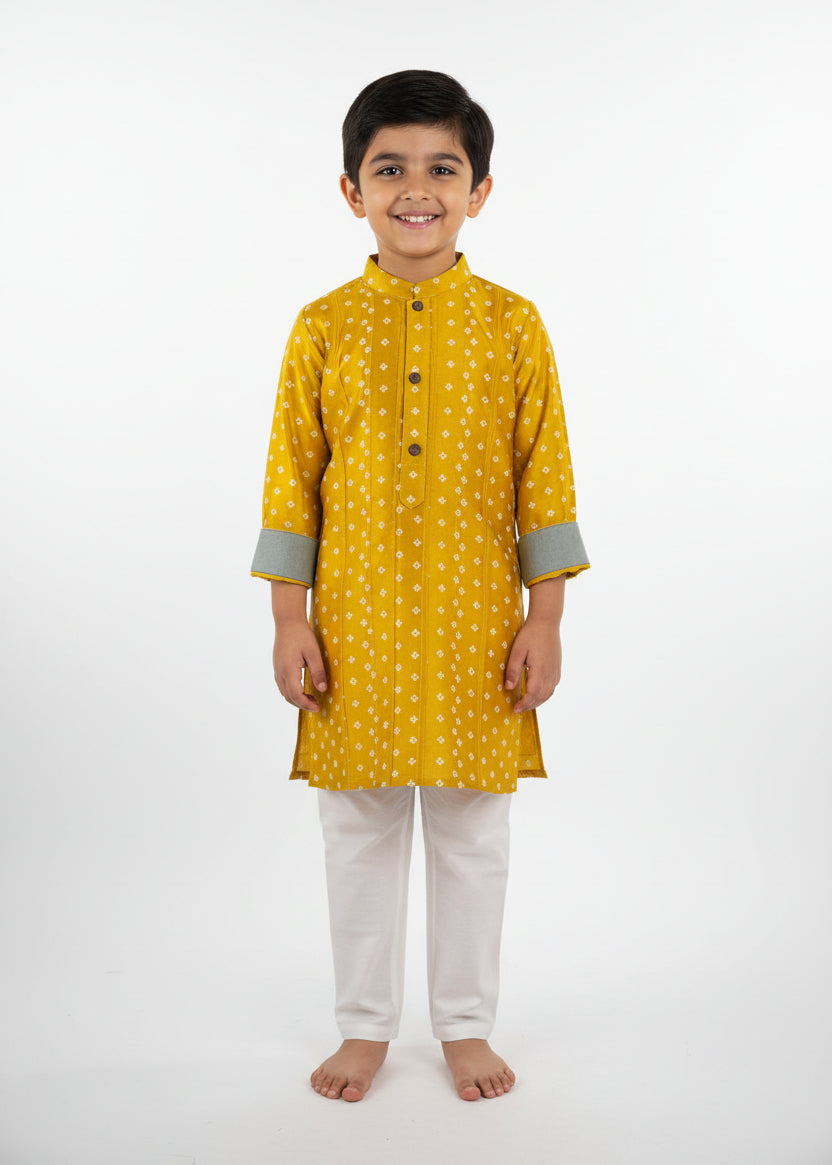Mustard Yellow Bandhani Print Kurta Set