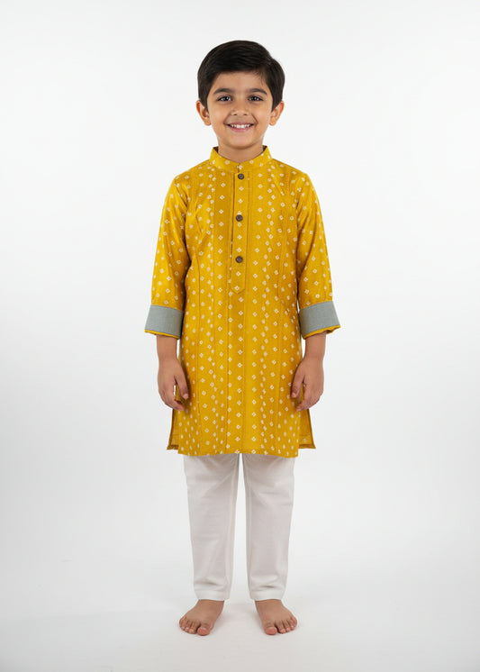 Mustard Yellow Bandhani Print Kurta Set