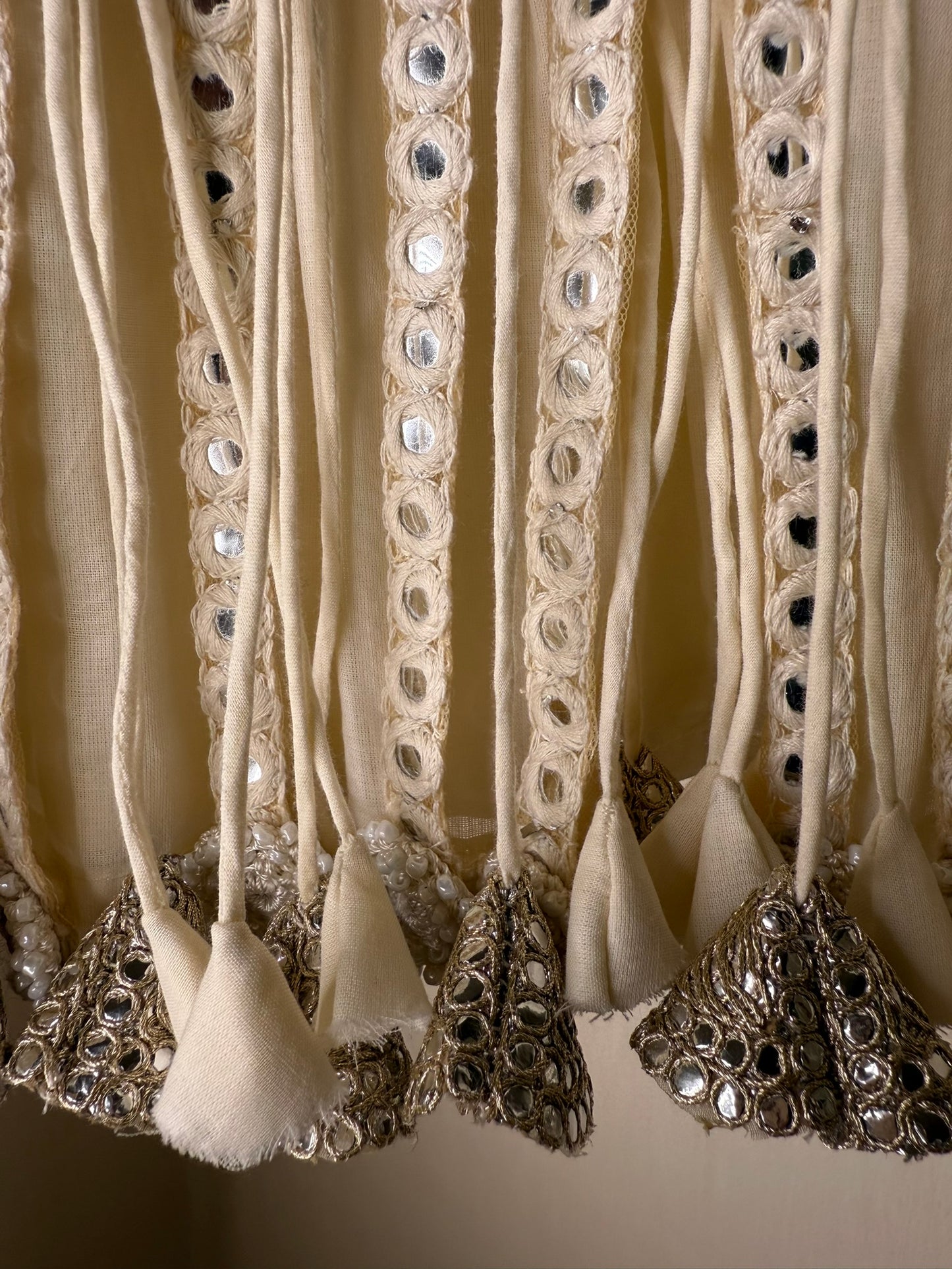 Ivory Sharara Set with Mirror Embroidery and Tassels