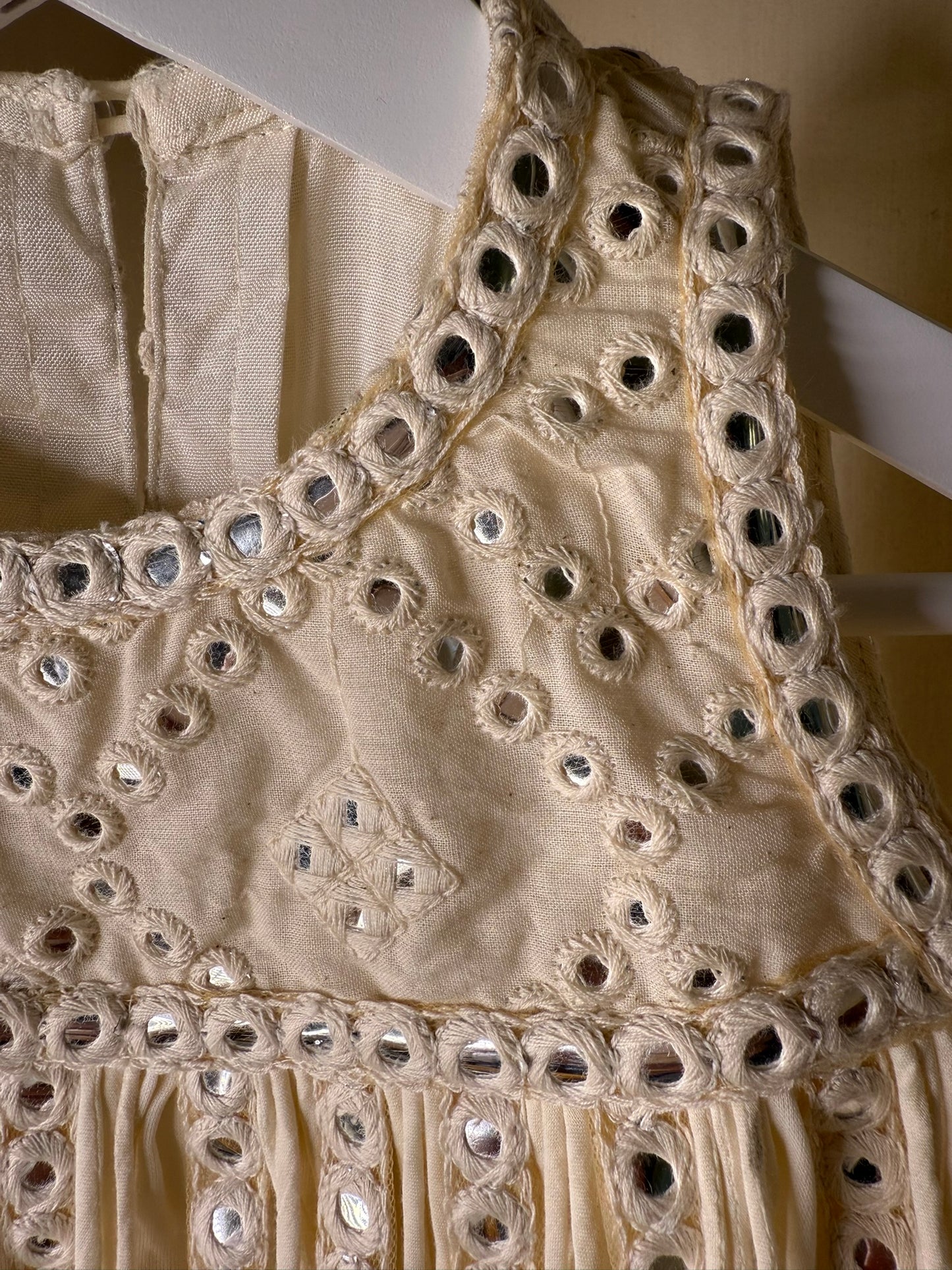 Ivory Sharara Set with Mirror Embroidery and Tassels