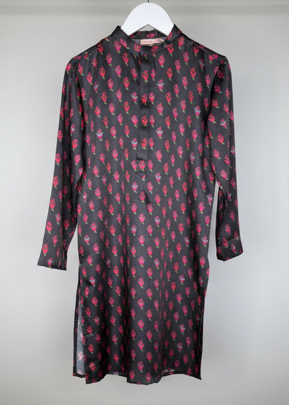 Black Floral Print Kurta Set