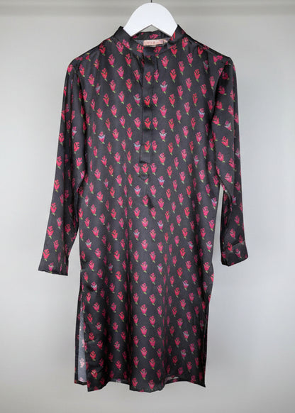 Black Floral Print Kurta Set