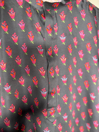 Black Floral Print Kurta Set
