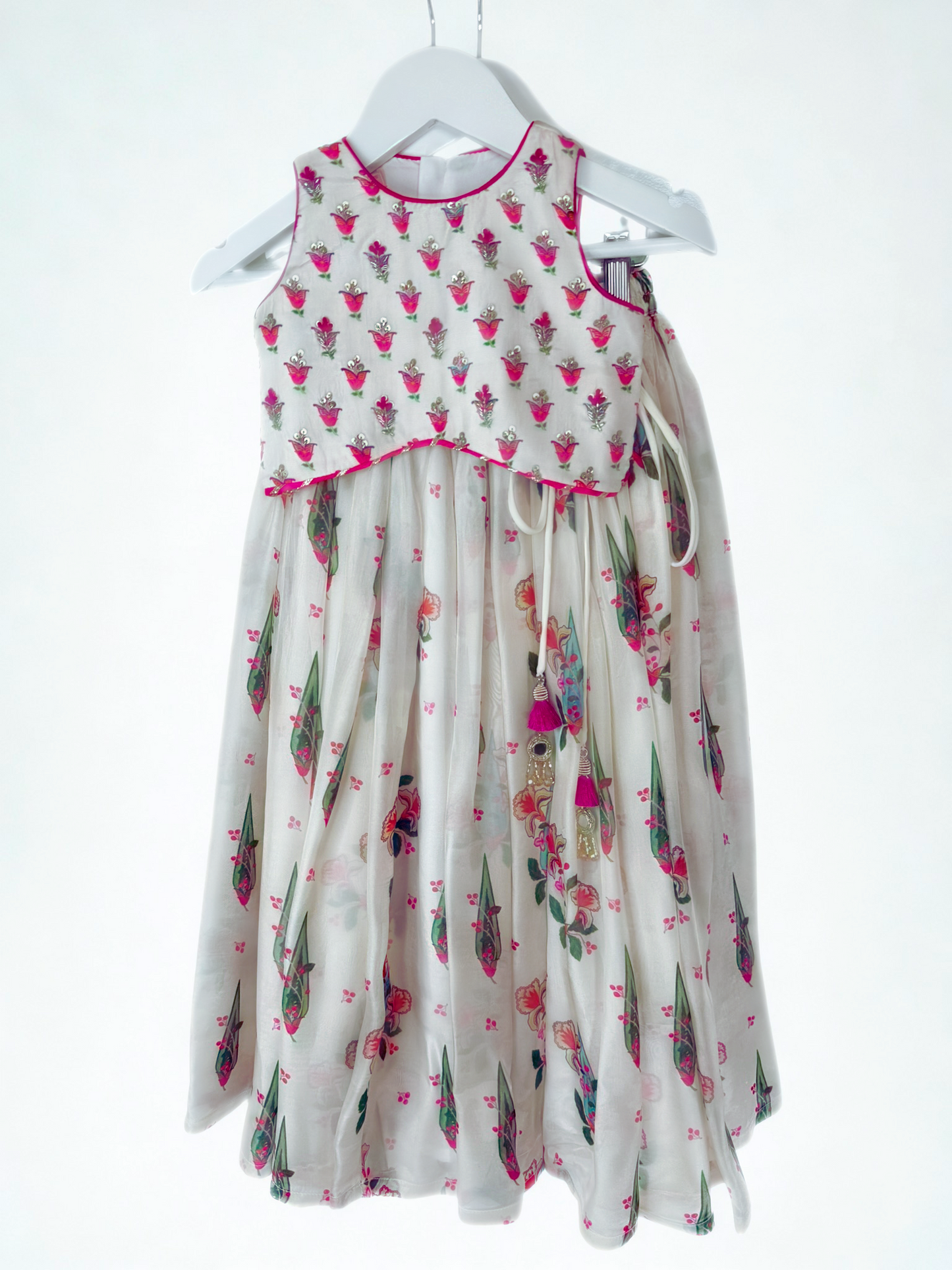 Ivory Floral Print Lengha with Hand Embroidery