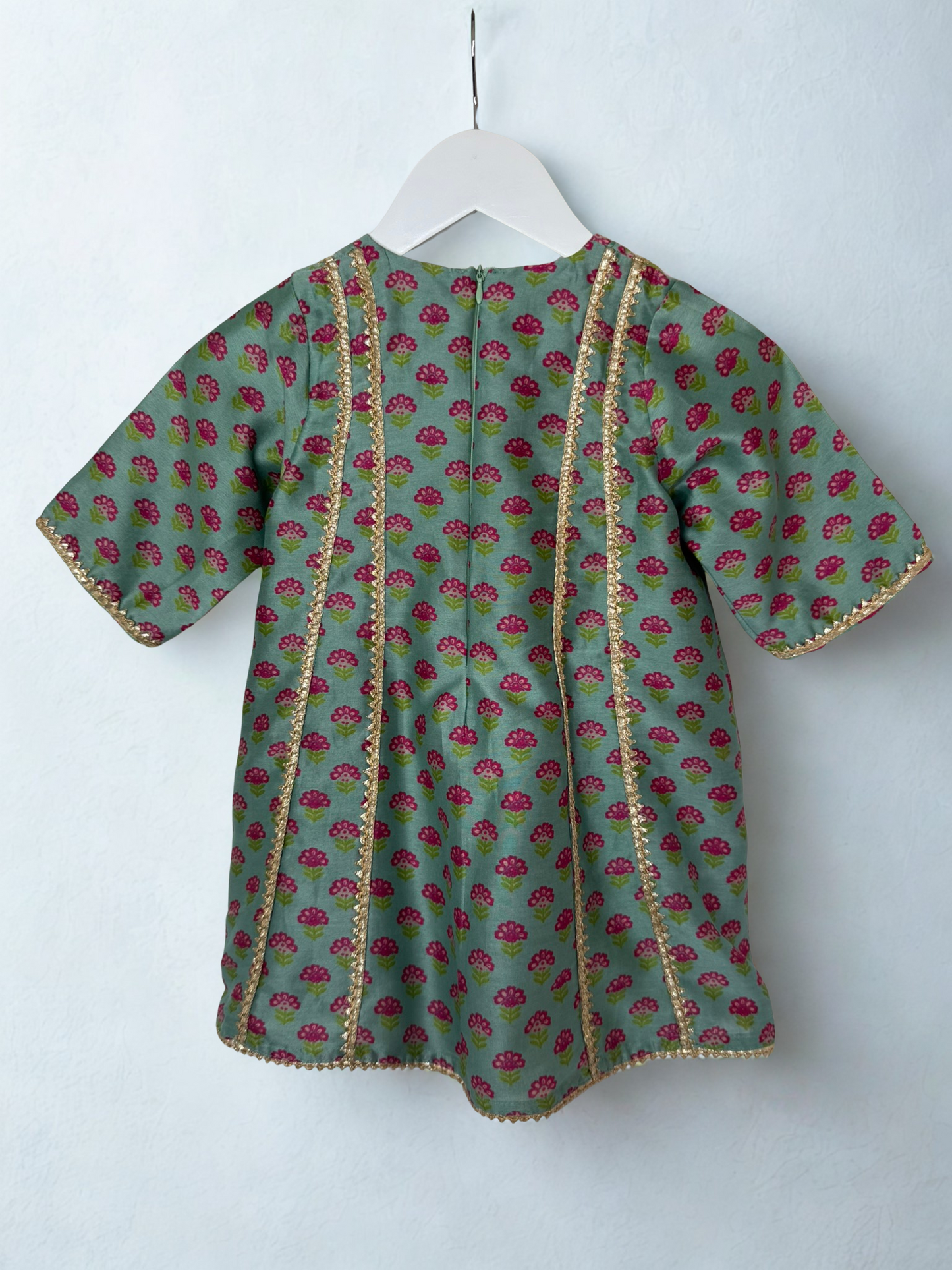 Mint Floral Print Peplum Set with Gota Lace Embroidery