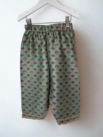 Mint Floral Print Peplum Set with Gota Lace Embroidery