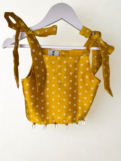 Mustard Yellow Bandhani Print Lengha
