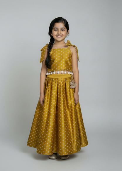 Mustard Yellow Bandhani Print Lengha