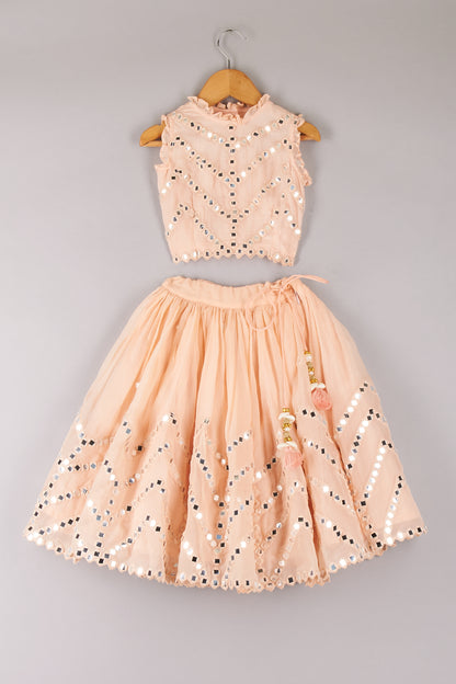 Peach Lehenga with Mirror Embroidery