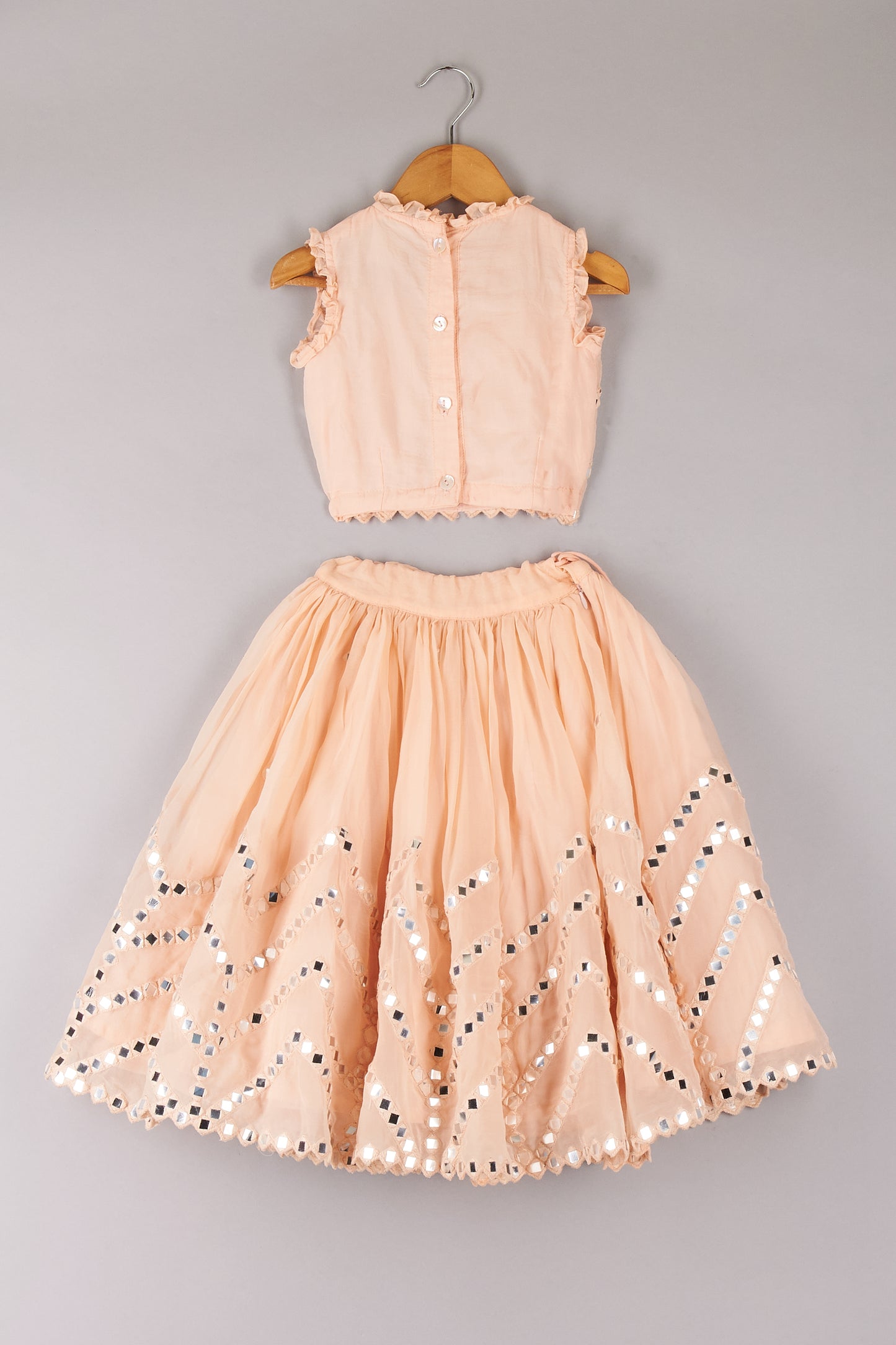 Peach Lehenga with Mirror Embroidery