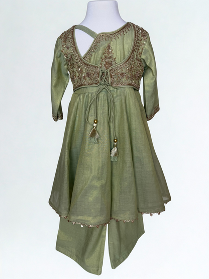Pistachio Green Zari Embroidered Anarkali Set