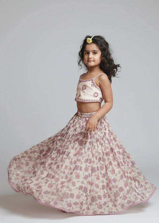 Floral Print Lengha with Embellished Blouse