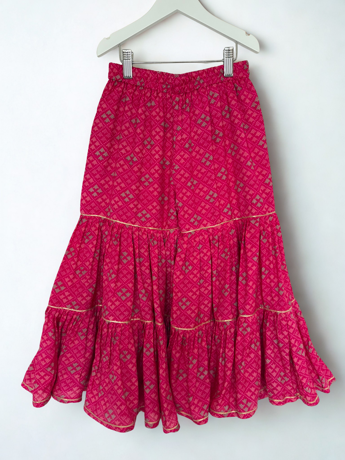 Hot Pink Floral Print Sharara with Gota Lace Detailing