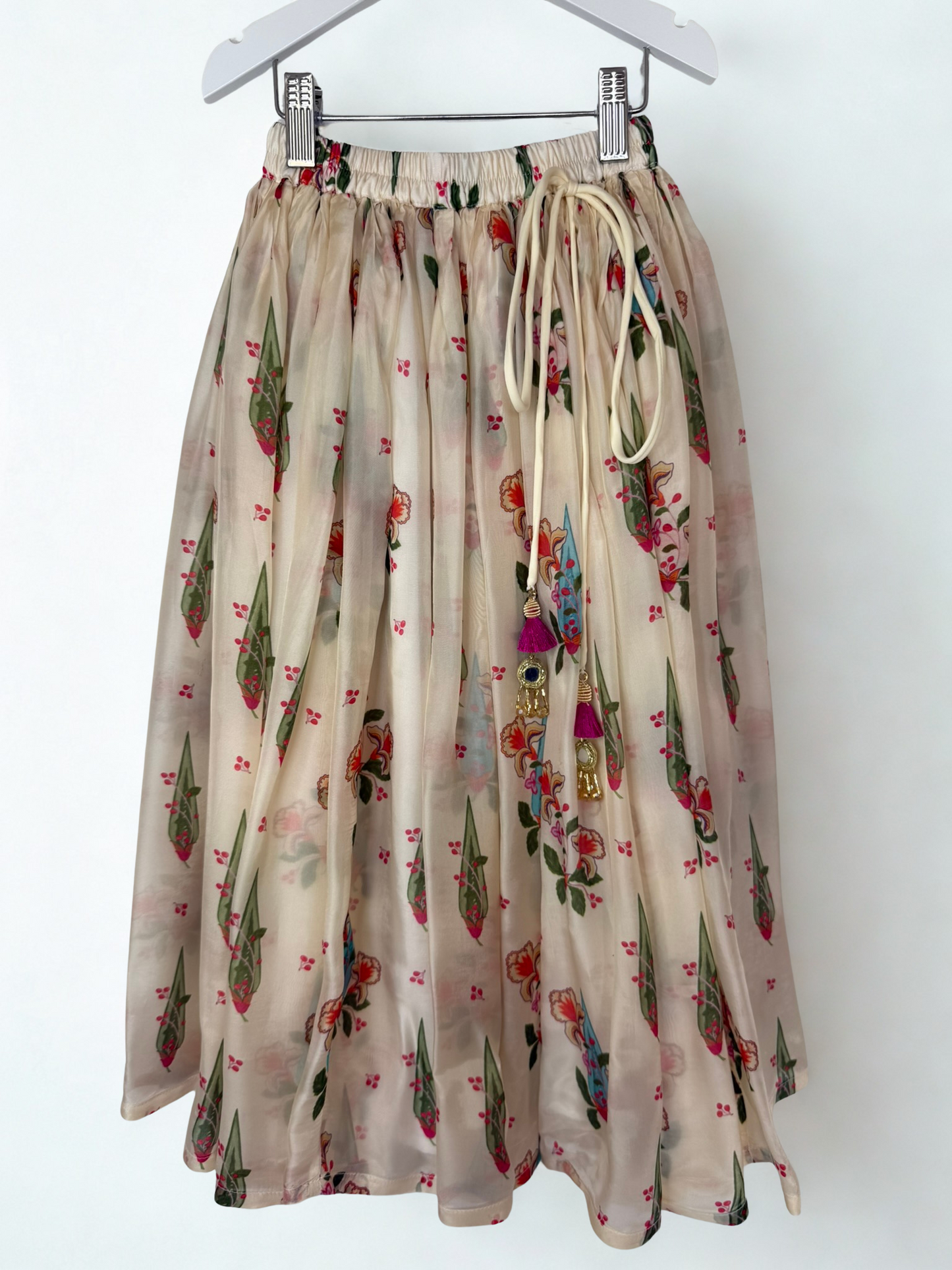 Ivory Floral Print Lengha with Hand Embroidery