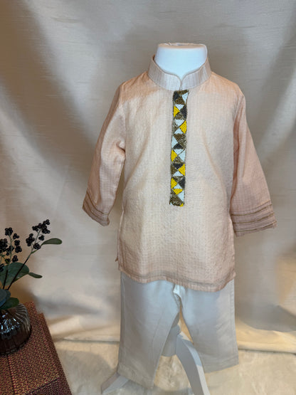 Pastel Pink Kurta Set with Beaded Embroidery