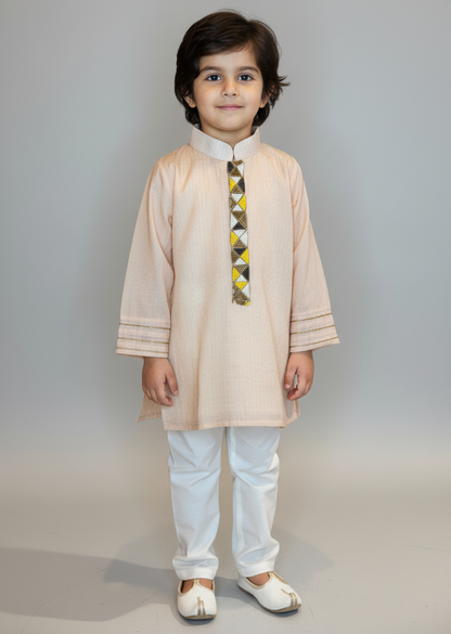 Pastel Pink Kurta Set with Beaded Embroidery