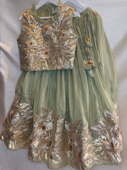 Sage Green Lengha with Gota Embroidery