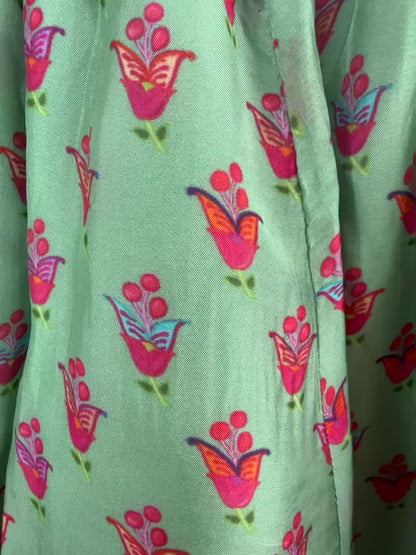 Mint Green Embellished Peplum and Palazzo Set with Floral Print